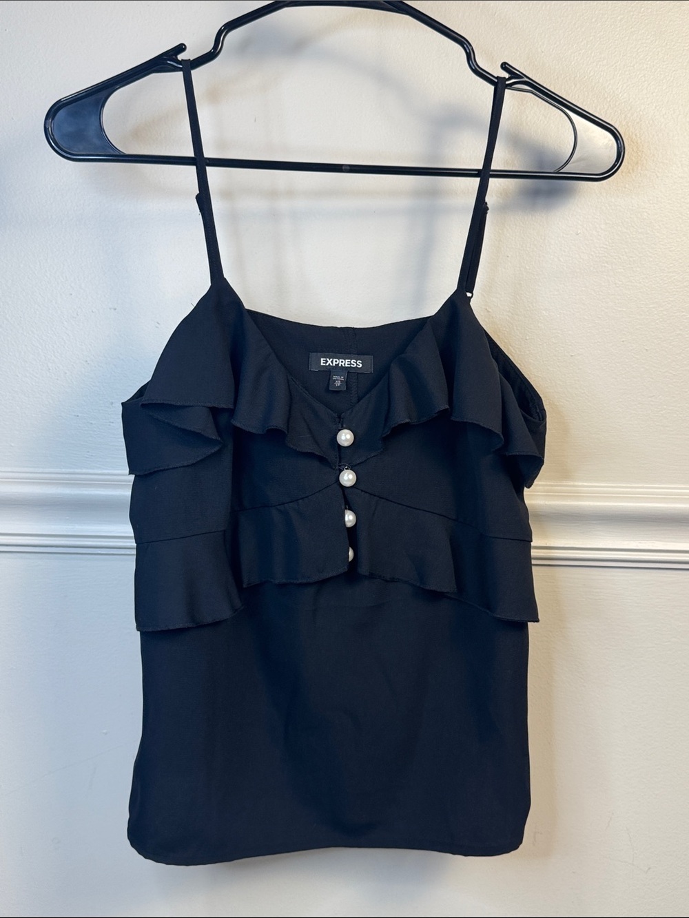 Express Black Chiffon Ruffle Pearl Button Cami Tank - Size XS